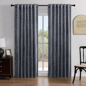 Grey Velvet Curtains Long, 100%‎ Black Out Curtains 2 Panels Set, 52 x 96 Inch